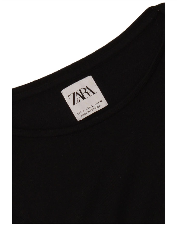 Zara T-Shirt Femme Top UK 16 Large Noir