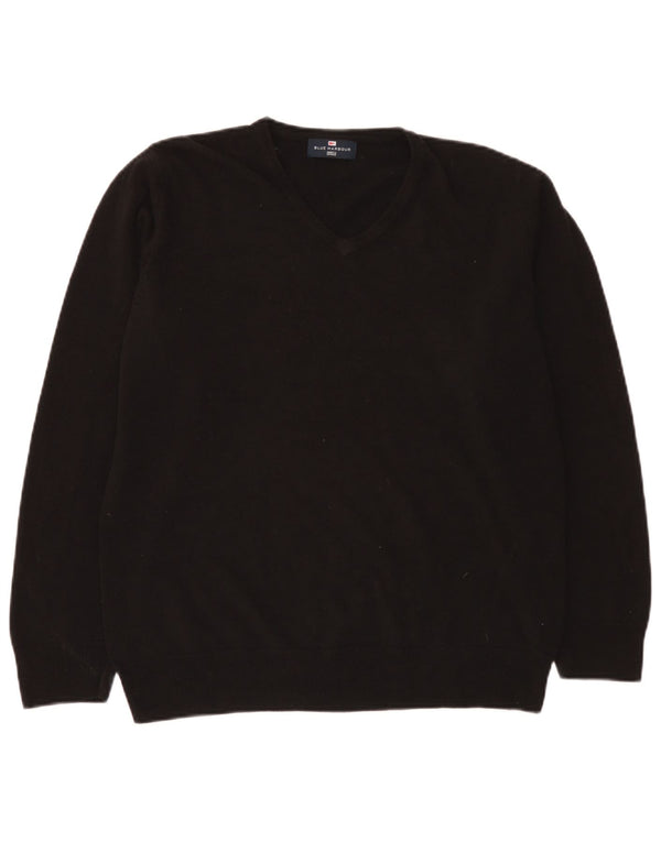Marks & Spencer Mens Blue Harbour V-Neck Jumper Sweater Large Black Acrylic