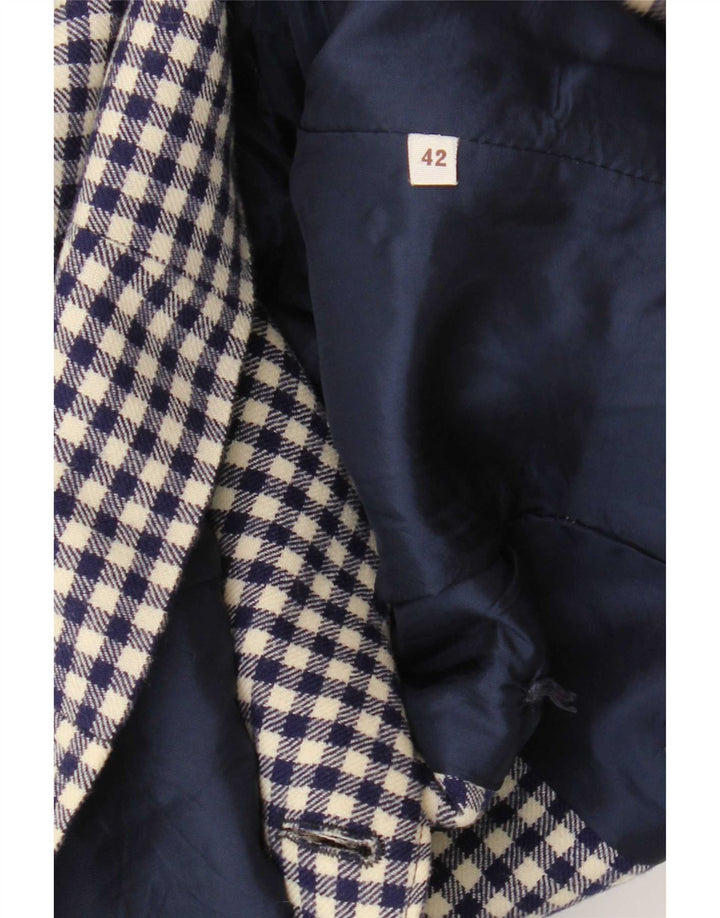 vintage Femme Double Breasted Blazer Veste IT 42 Moyen Bleu Marine Vichy