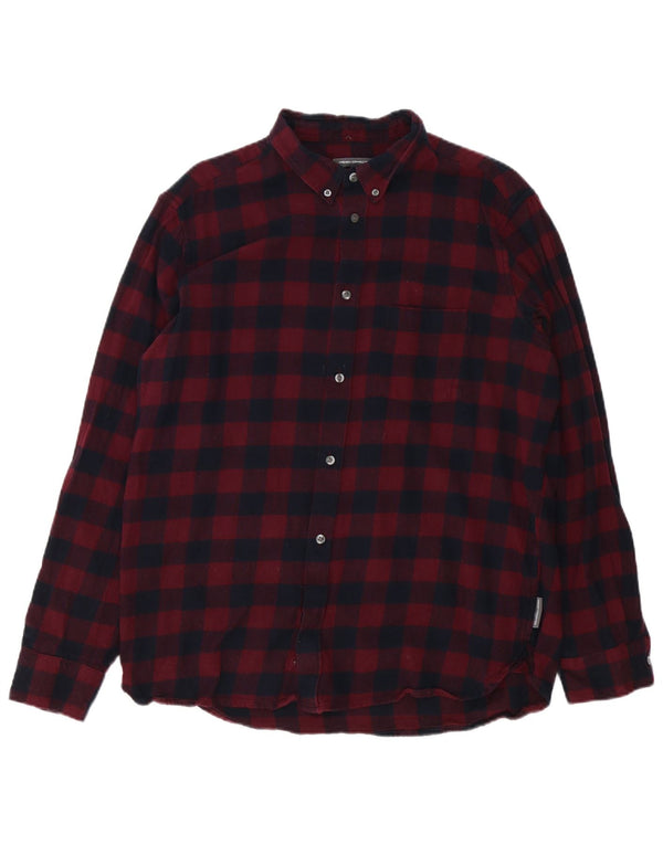 French Connection Chemise en flanelle pour homme 2XL en coton vichy bordeaux