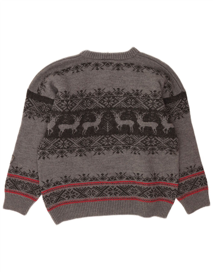 Hot Stuff Pull à col rond pour homme en laine Fair Isle gris Taille L