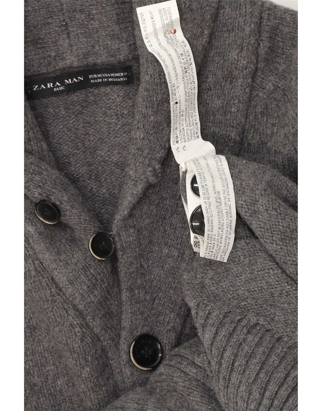Zara Homme Cardigan Pull Gris Moyen Polyester