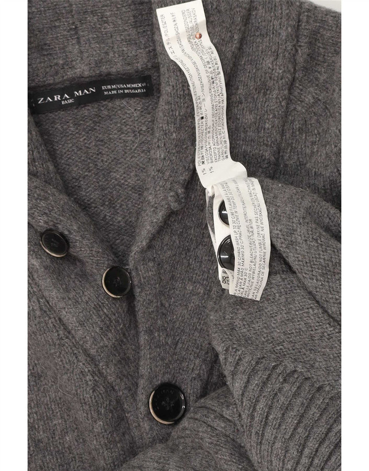 Zara Homme Cardigan Pull Gris Moyen Polyester