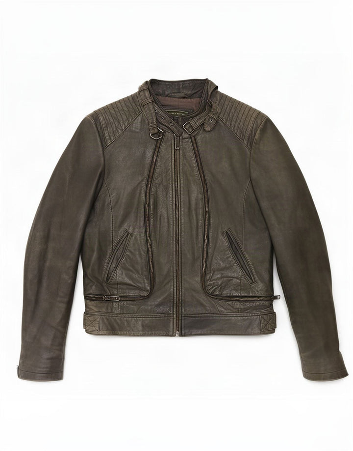 MINT VELVET Veste en cuir pour femme UK 12 Vert moyen