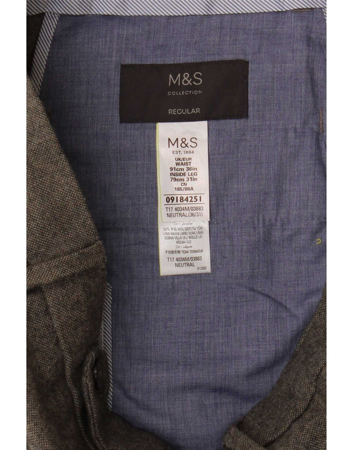 Marks & Spencer Pantalon de costume droit pour homme W36 L31 Gris Polyester