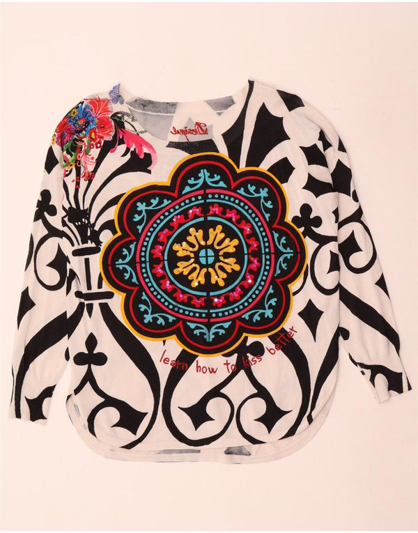 Desigual Pull graphique à col bateau pour femme UK 10 Small Multicolore