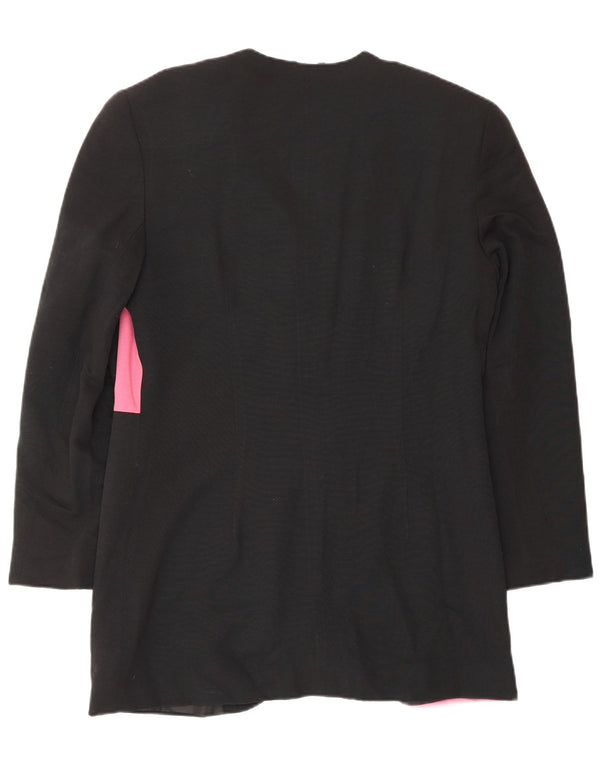 VINTAGE Veste blazer longue femme UK 12 Medium Black Colourblock