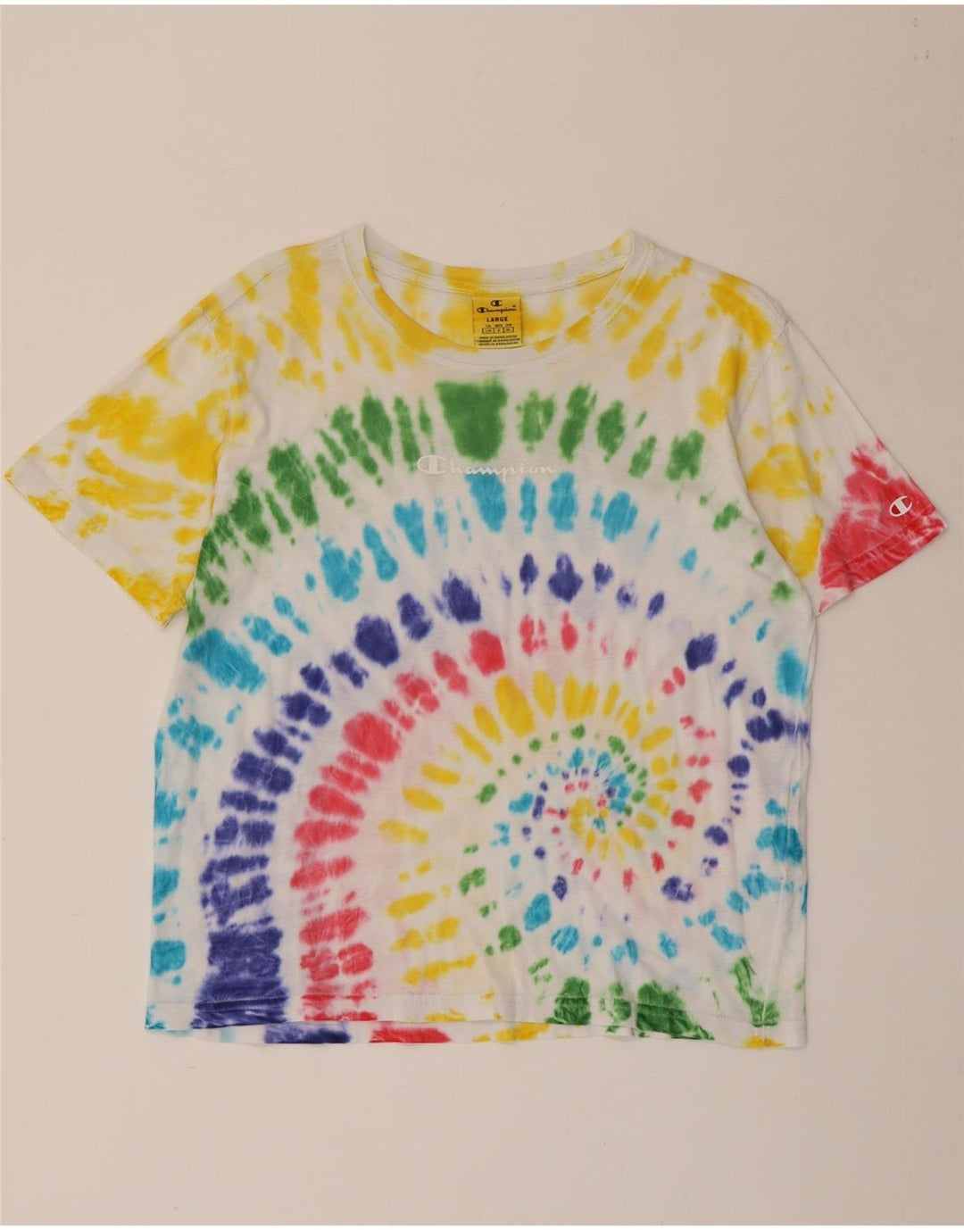 CHAMPION T-Shirt Femme Top UK 16 Grand Coton Tie Dye Multicolore