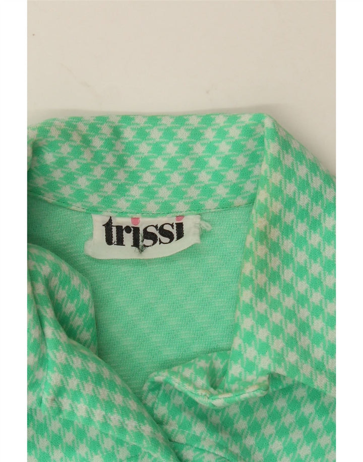 TRISSI Womens Short Sleeve Shirt Blouse UK 14 Medium Turquoise Houndstooth Vintage Trissi and Second-Hand Trissi from Messina Hembry 