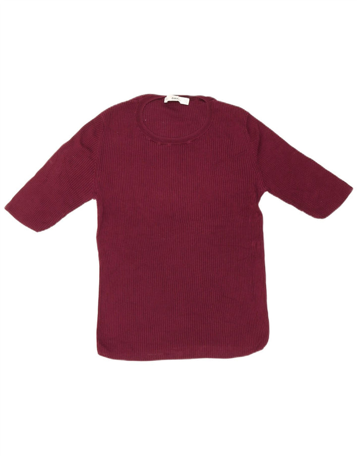 Zara Femme T-Shirt Top UK 12 Bordeaux Moyen
