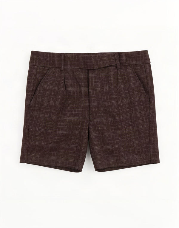 Benetton Short Chino Femme IT 38 XS W28 Gris Carreaux Laine