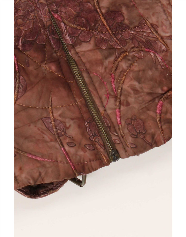 Veste matelassée femme vintage UK 10 Petit Brun Floral