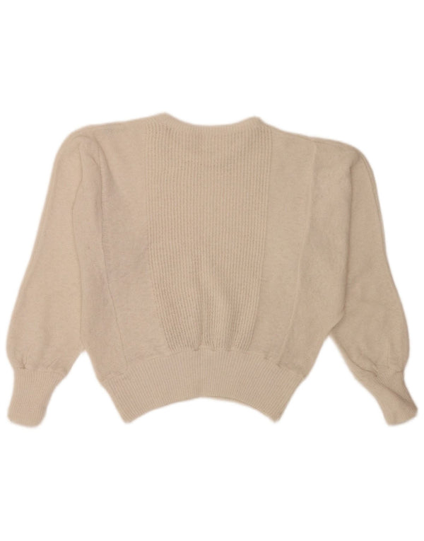vintage Womens Crop Batwing Crew Neck Jumper Pull UK 14 Grand Blanc Cassé