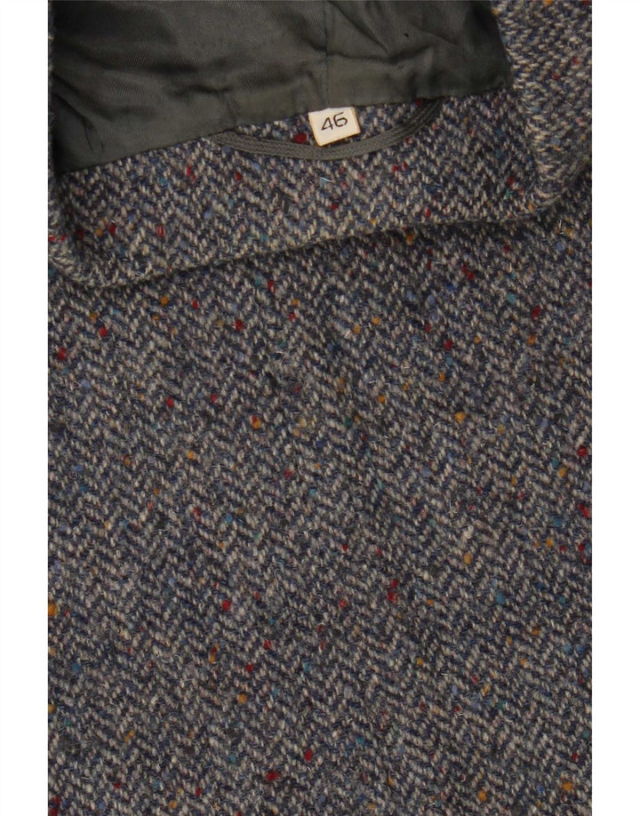 Vintage Womens 2 Button Blazer Jacket IT 46 Large Navy Blue Herringbone