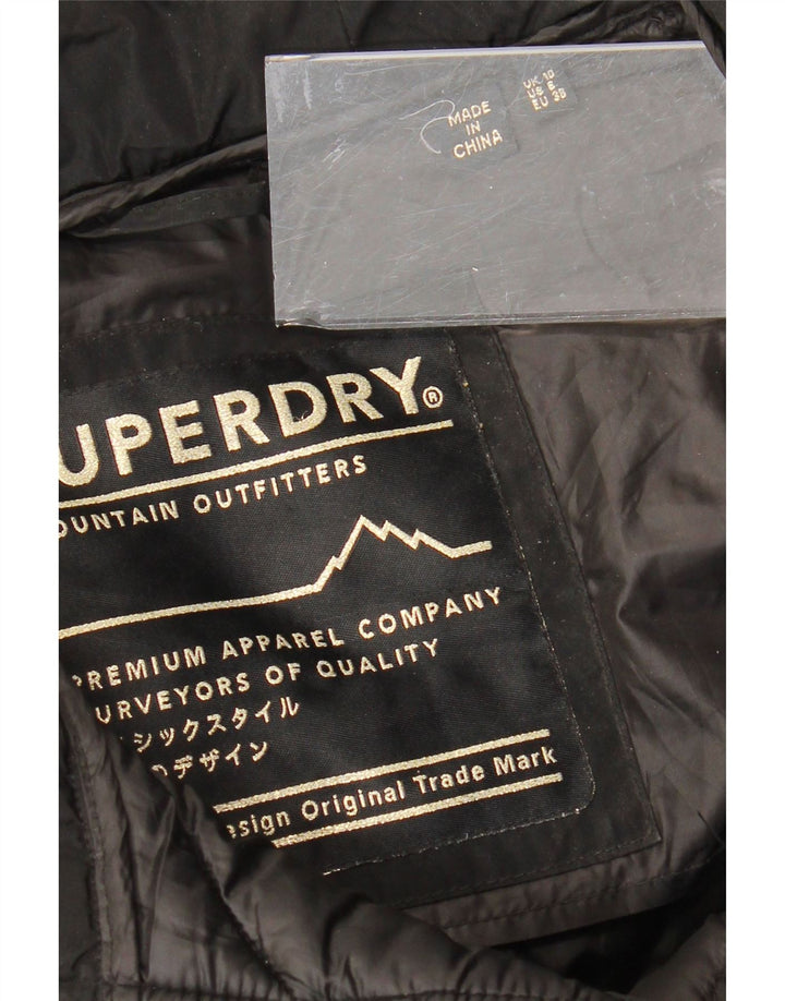 SUPERDRY Manteau rembourré à capuche pour femme UK 10 Small Noir Polyester