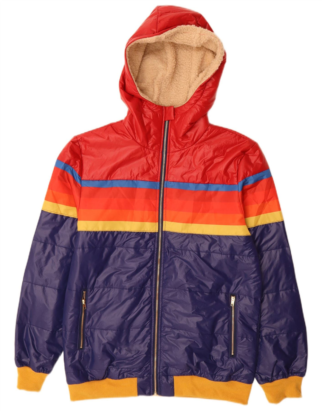 Veste rembourrée à capuche femme vintage UK 14 Medium Blue Colourblock