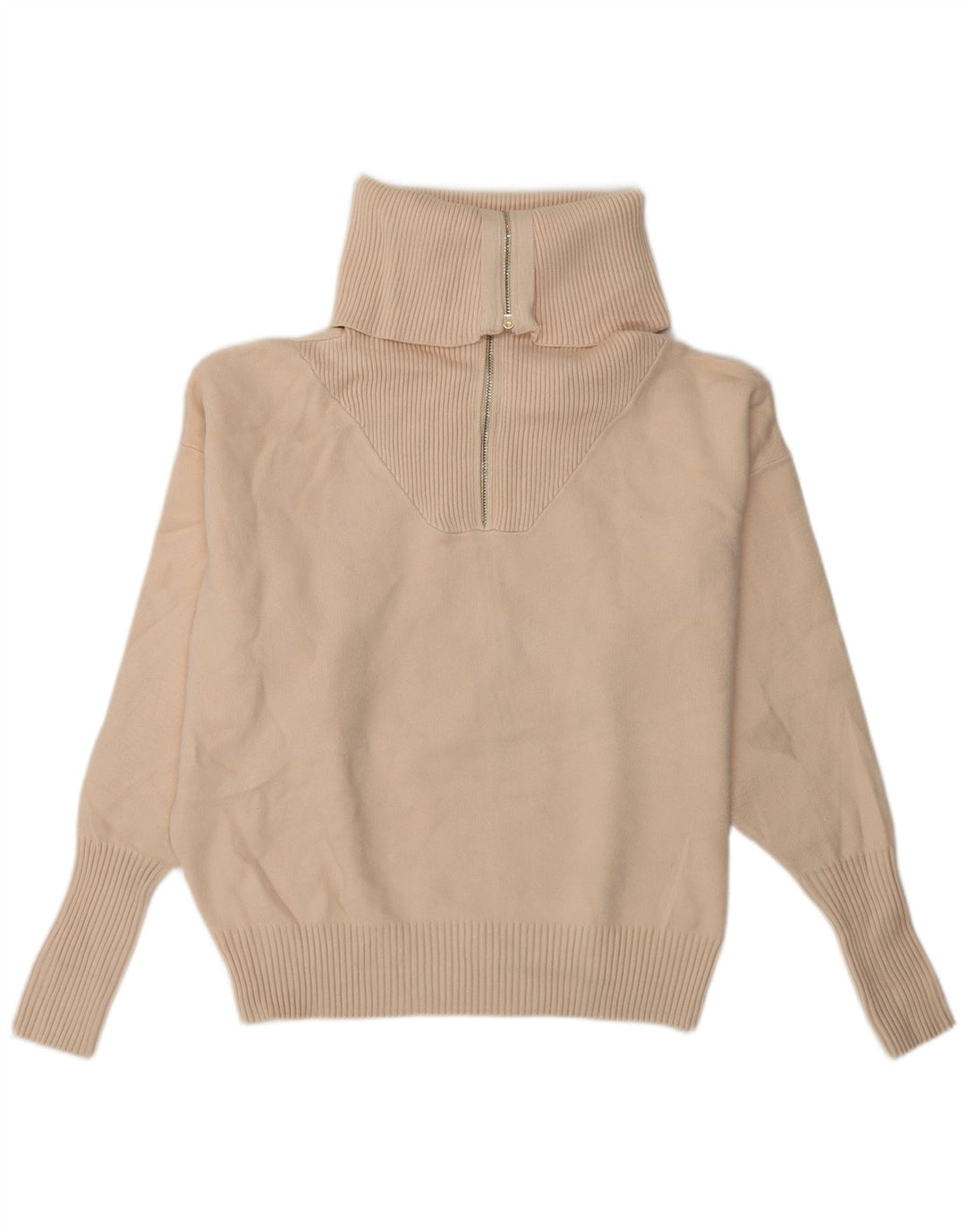 ZARA Pull surdimensionné à col zippé pour femme UK 14 Beige moyen