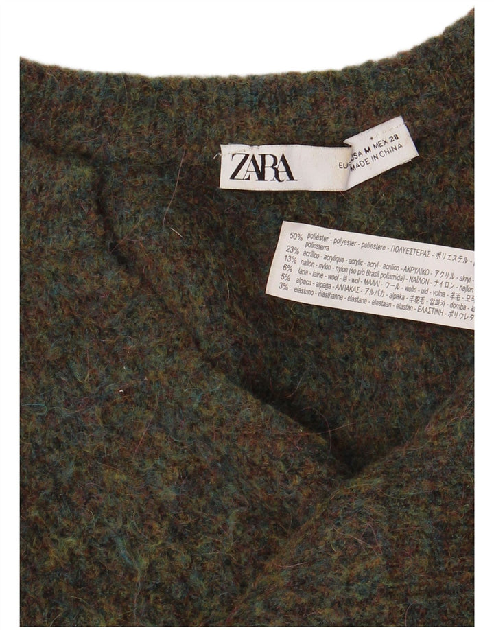 Zara Pull court à col en V pour femme UK 14 Kaki moyen moucheté