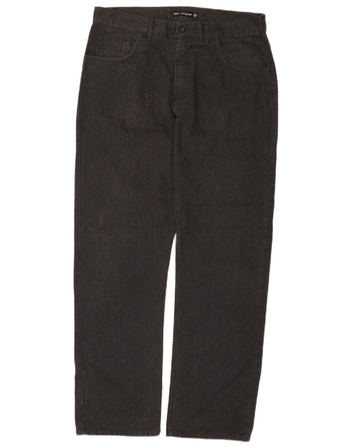 Marks & Spencer Pantalon décontracté droit pour homme W34 L31 Gris chevrons