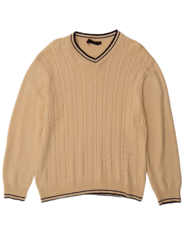 Jeanagers Pull col V pour homme en coton beige Large