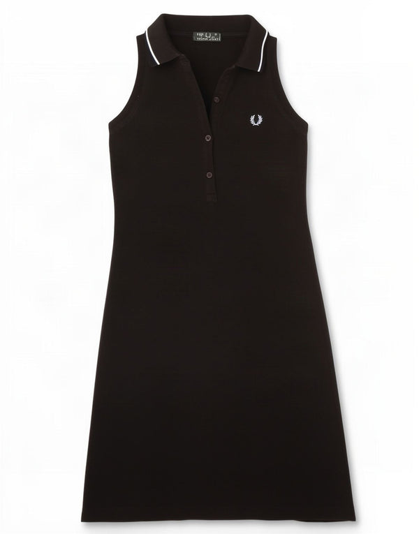 Fred Perry Robe polo sans manches pour femme UK 10 Petit coton noir