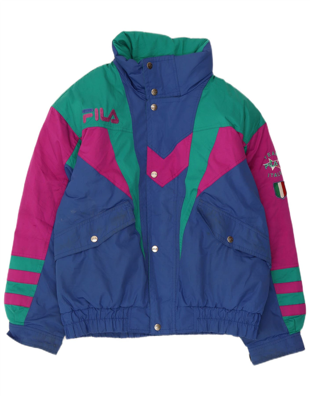 Fila Veste de ski à capuche graphique pour homme UK 40 Bleu moyen Polyester colour block