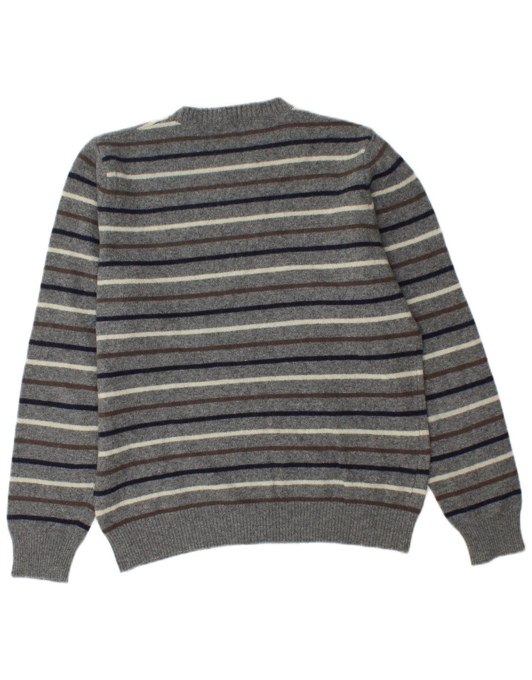 Benetton Pull Col Rond Homme Gris Moyen Rayé