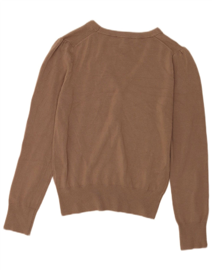 Zara Pull col V pour femme UK 12 Viscose marron moyen
