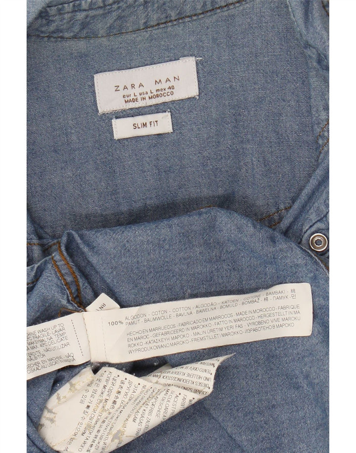 Zara Homme Chemise En Jean Slim Fit Grand Bleu Coton