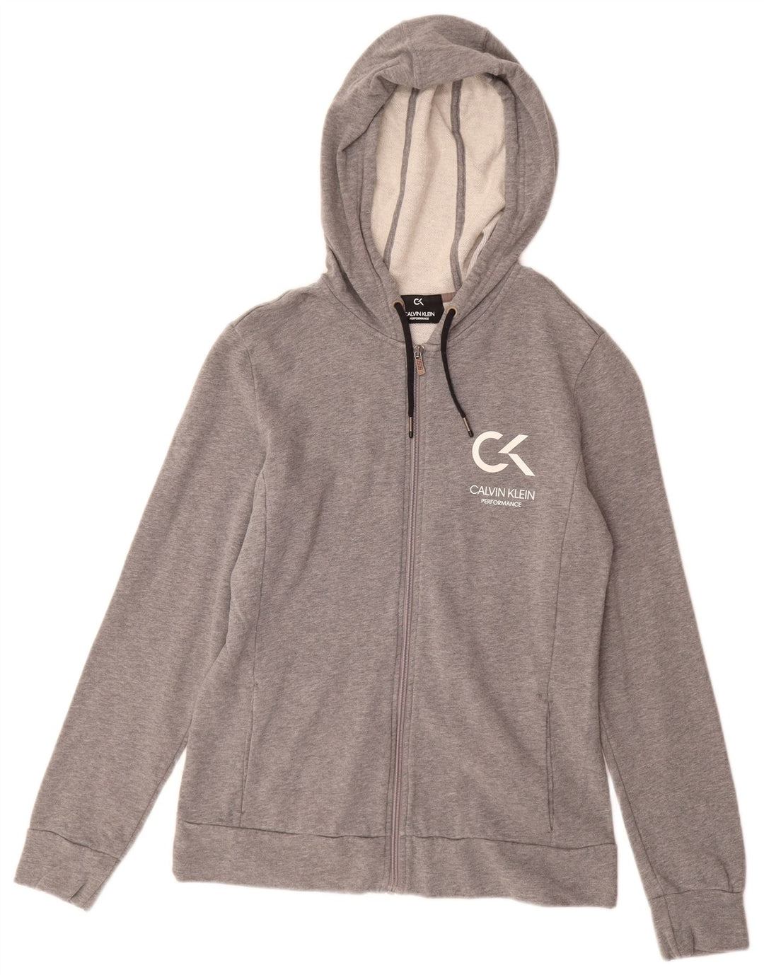 CALVIN KLEIN Pull à capuche zippé Performance pour femme UK 12 Gris moyen