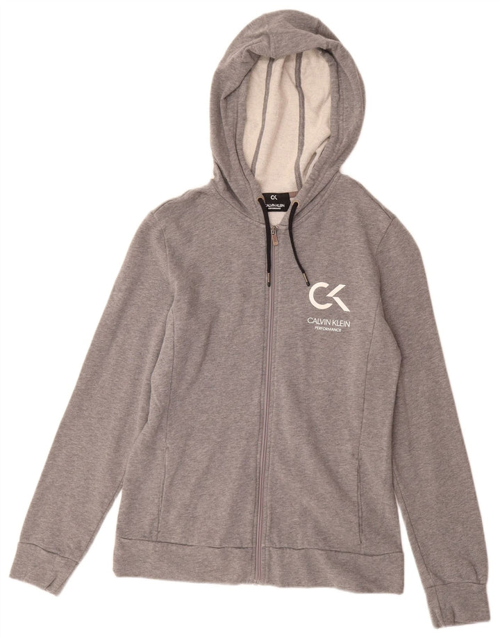 CALVIN KLEIN Pull à capuche zippé Performance pour femme UK 12 Gris moyen