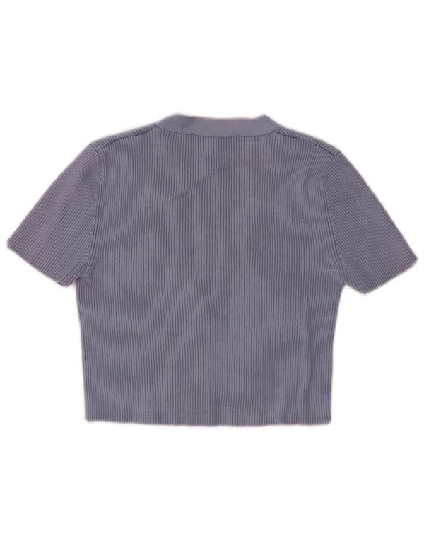 Zara Womens Crop Short Sleeve Cardigan Pull UK 8 Petit Bleu Viscose