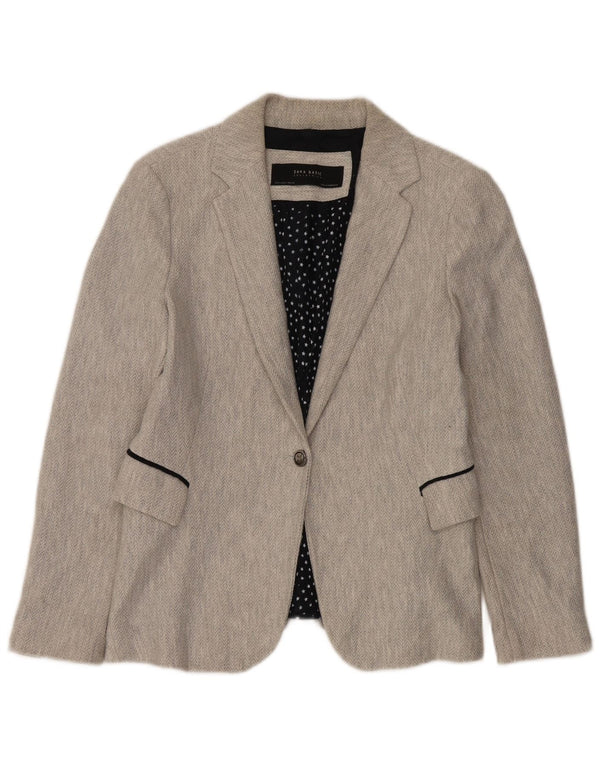 Zara Womens 1 Button Blazer Jacket UK 16 Grand Gris Chevrons