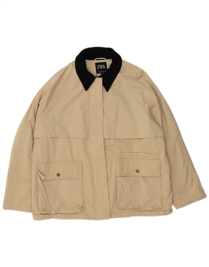 ZARA Veste utilitaire surdimensionnée pour femme UK 10 Small Beige Colourblock
