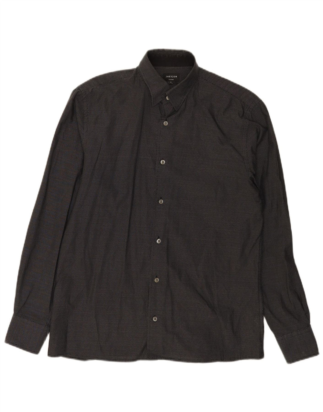 JAEGER Mens Tailored Shirt Size 15 Medium Black Chevron Cotton