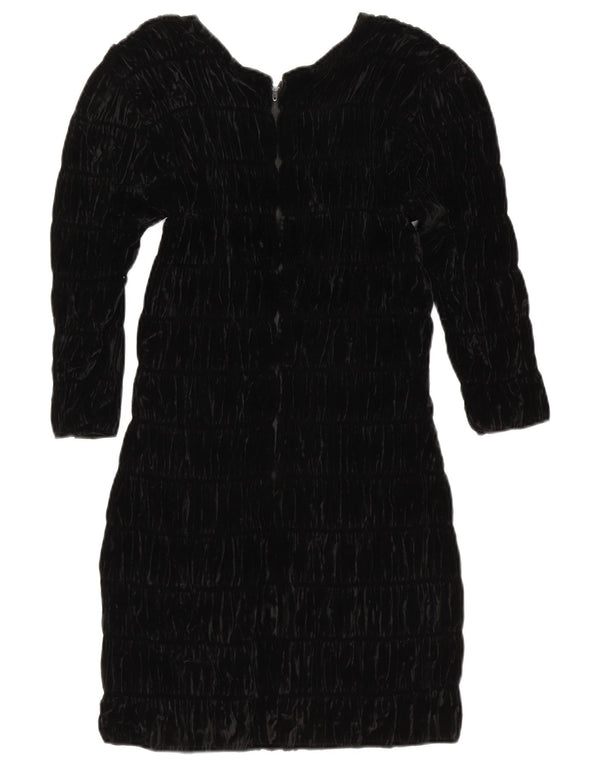 vintage Femmes Manches Longues Velours Gaine Robe UK 8 Petit Noir