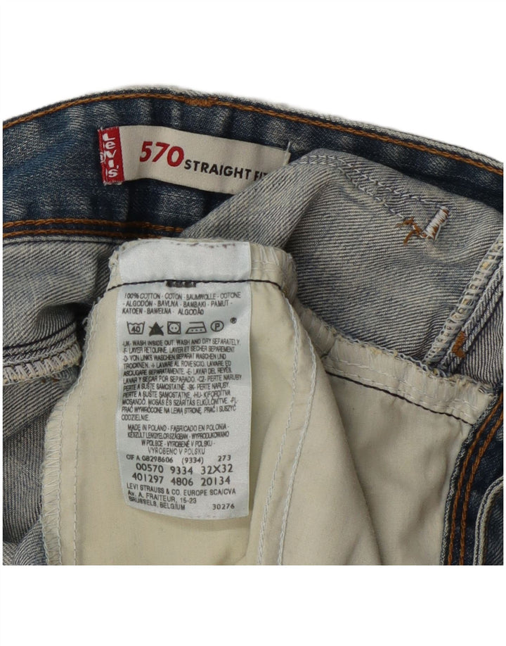Levi's Jean Droit 570 Vieilli Femme W32 L28 Bleu Coton