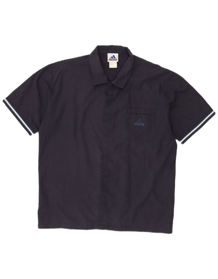 ADIDAS Chemise à manches courtes pour hommes UK 44/46 Large Bleu Marine Polyester