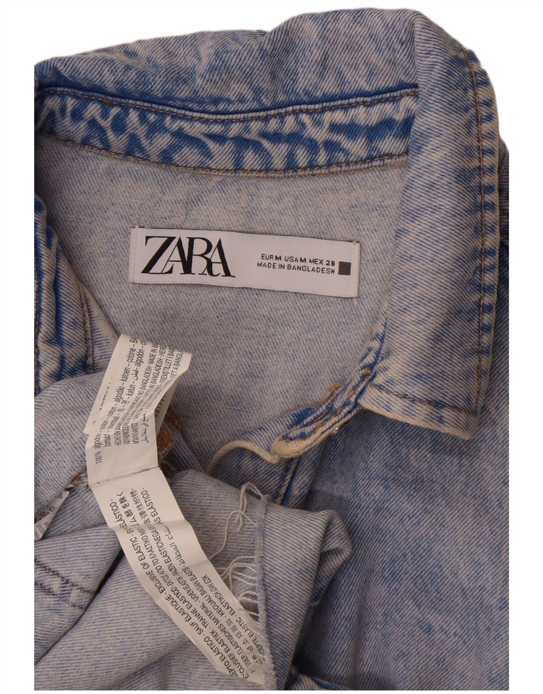 Zara Womens Denim Combishort UK 14 Bleu Moyen Coton
