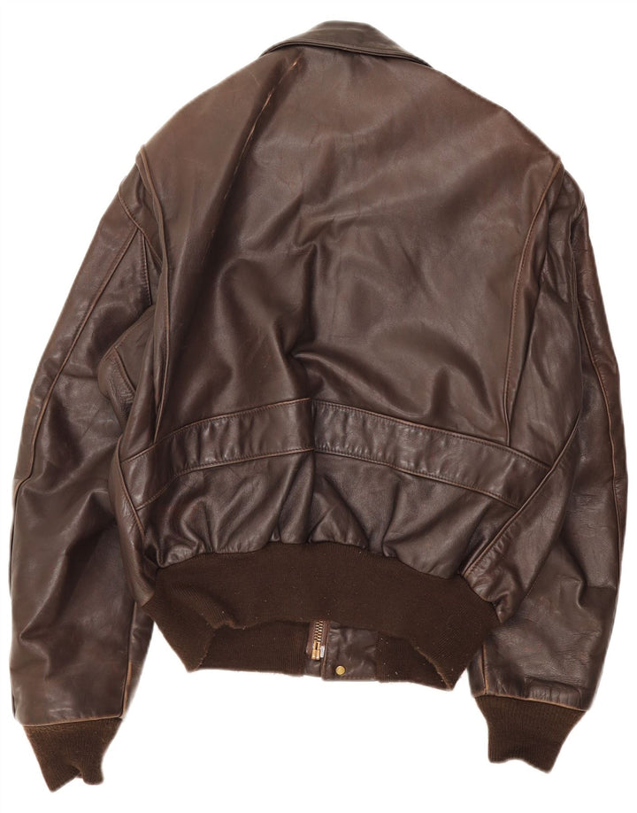 veste bombardier en cuir militaire vintage pour hommes UK 38 Brun moyen
