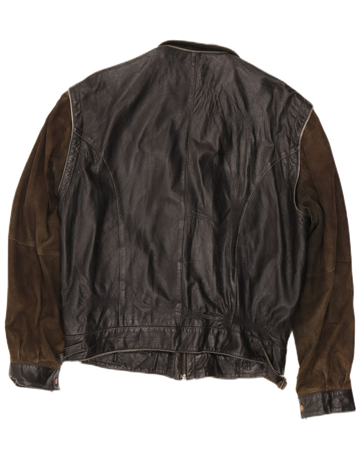 veste en cuir homme vintage IT 56 3XL Cuir colour block noir