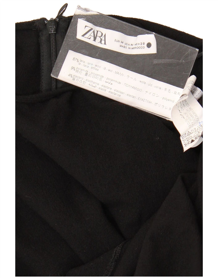 ZARA Robe longue à manches longues pour femme UK 12 Laine noire moyenne