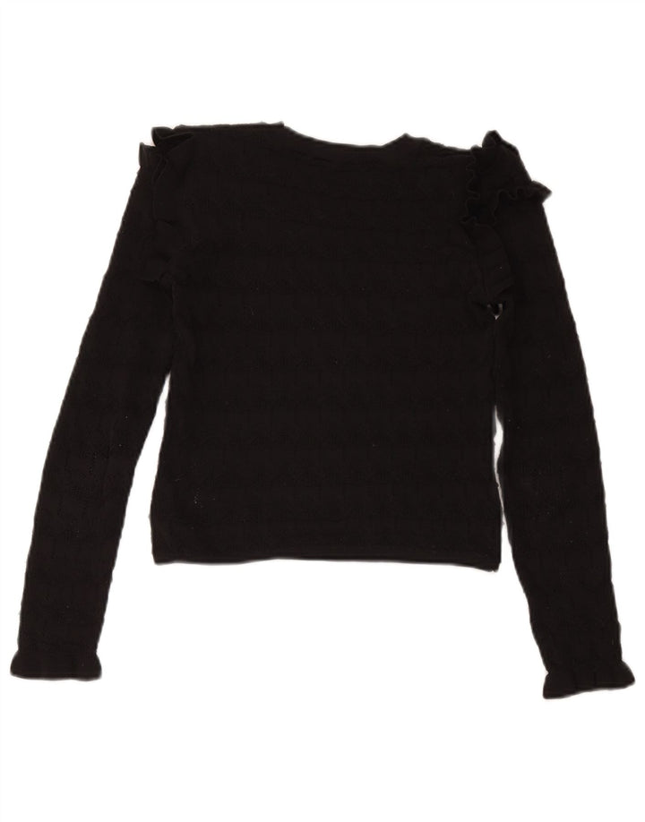 Zara Womens Crop Boat Neck Jumper Pull UK 8 Petit Noir Polyester