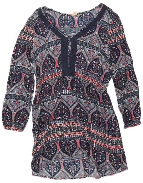 Roxy Robe Tunique à Manches 3/4 pour Femme UK 6 XS Bleu Marine Floral Viscose