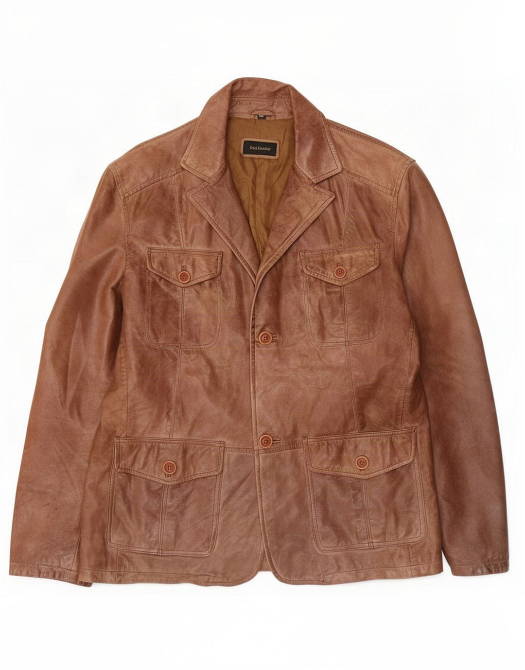 vintage Homme 2 Boutons Veste Blazer En Cuir UK 40 Grand Marron