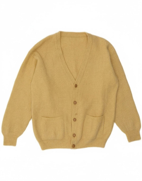 vintage Mens Cardigan Pull Moyen Jaune Laine Vierge