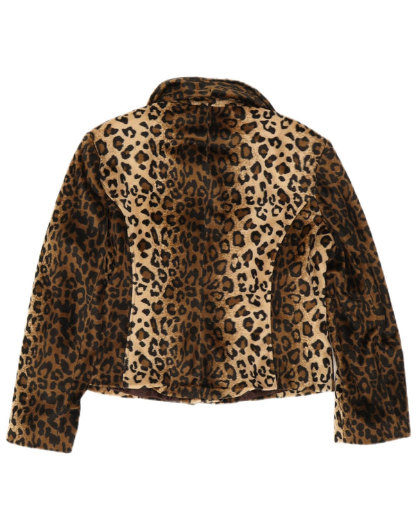 Peruzzi Veste en Fausse Fourrure Femme UK 44 Grand Marron Imprimé Animal Polyester