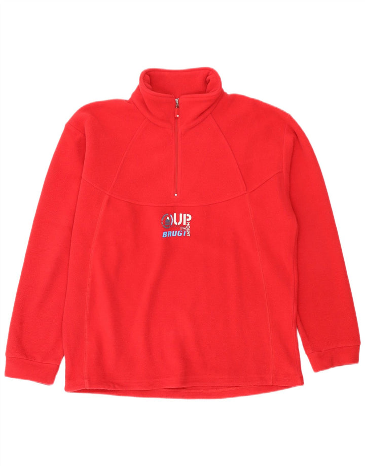 Brugi Pull polaire graphique à col zippé pour femme 2XL Rouge Polyester
