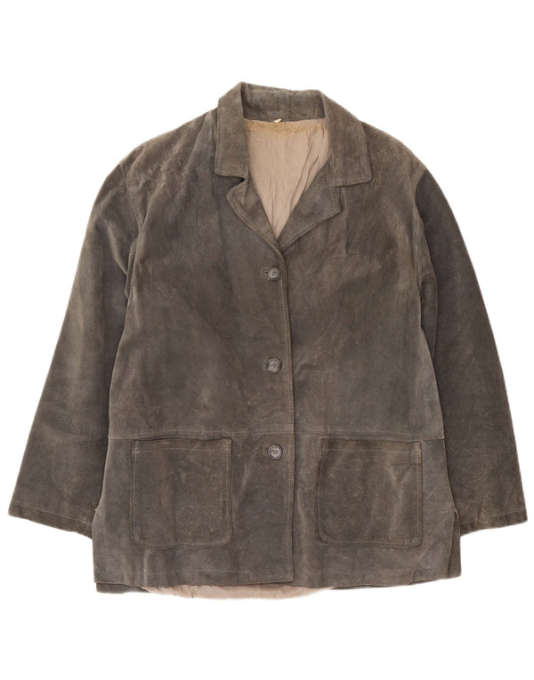 vintage Femmes 3 Boutons Blazer En Daim Veste UK 16 Grand Gris