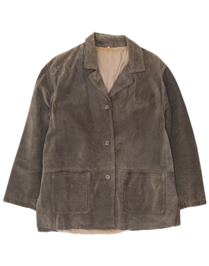 vintage Femmes 3 Boutons Blazer En Daim Veste UK 16 Grand Gris